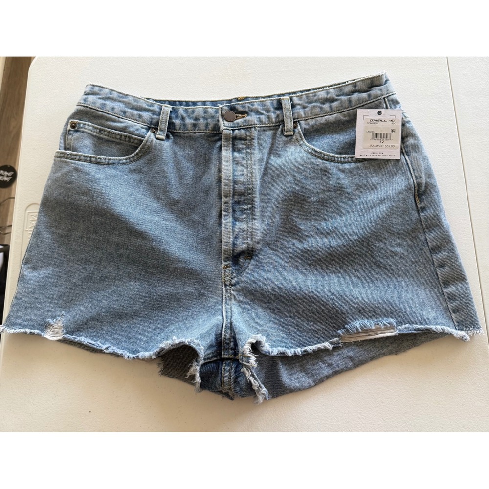 O'Neill Lanisa High Waist Denim Cutoff Shorts size 32 blue Beach Summer
